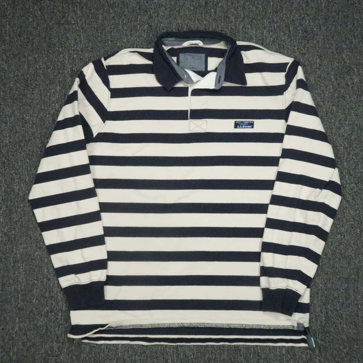 LL Bean Shirt Mens Medium Blue White Striped Long Sleeve Rugby | eBay