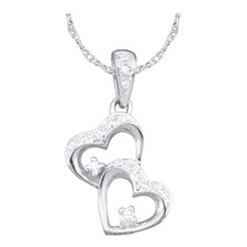 10k White Gold Womens Diamond Double Heart Pendant 1/6 Cttw