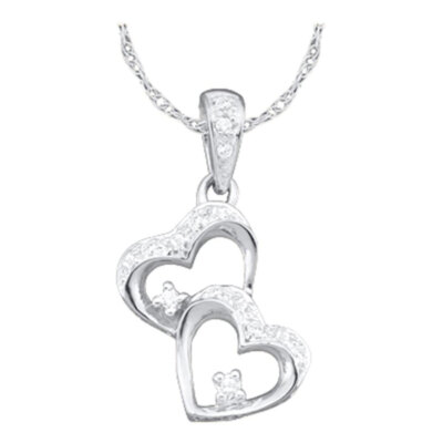 10k Weißgold Damen Diamant Doppel Herz Anhänger 1/6 cttw