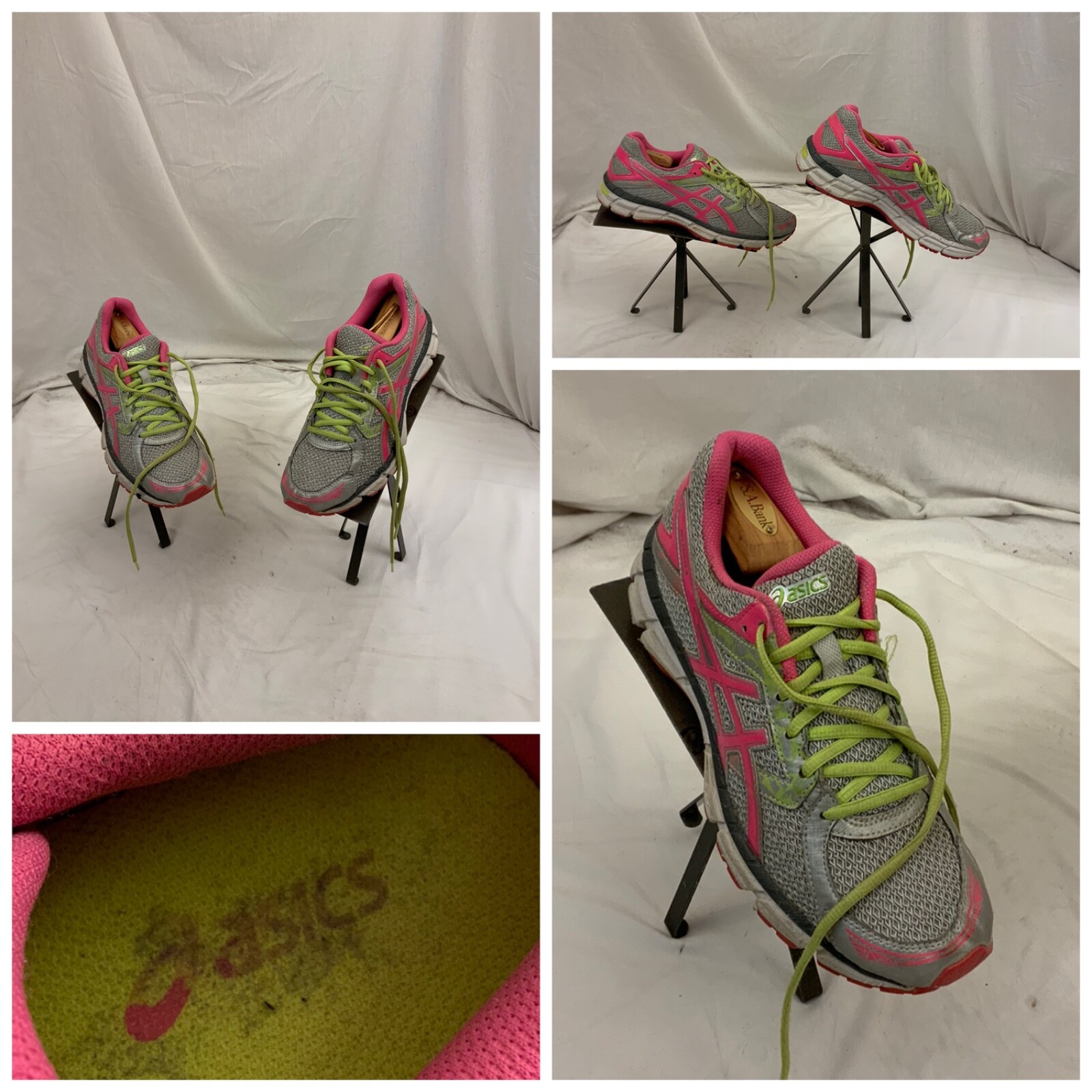 Asics Running Shoes 9.5 Gray Pink Green Laces Womens Mesh YGI P2-5-image