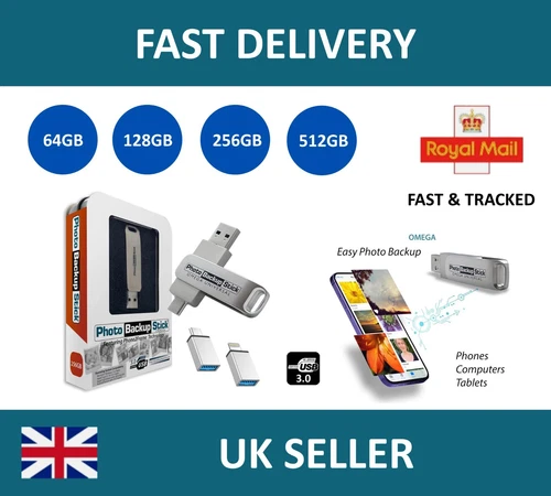 OMEGA Photo Backup Transfer Phone PC MAC 64GB 128GB 256GB 512GB Copy Images auto