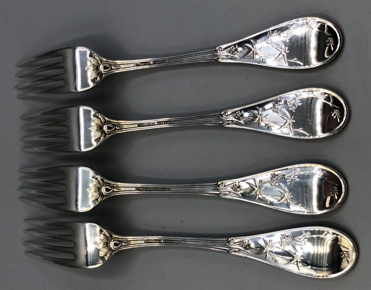 Audubon by Tiffany Sterling Silver set of 4 luncheon Forks 7.25