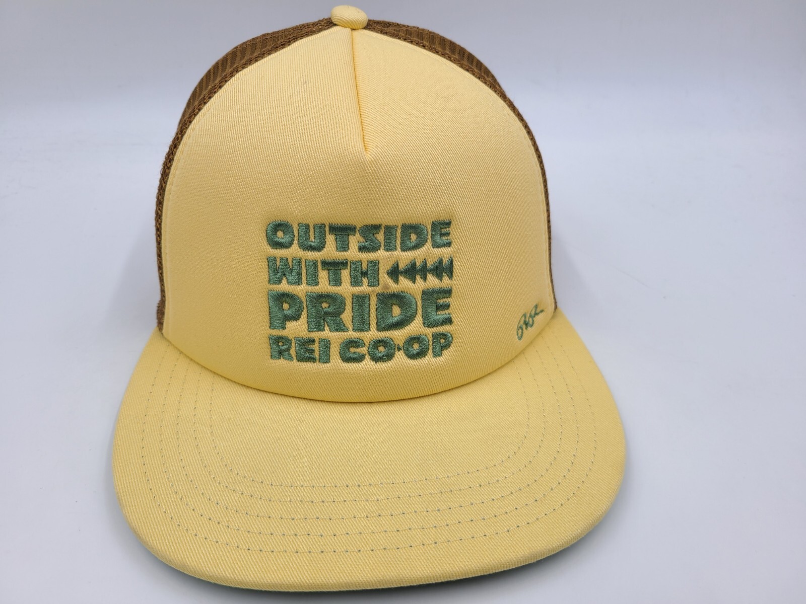 REI Co-Op Outside With Pride Mesh Trucker Snapback (Seems Small) Hat Cap Yellow