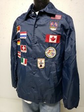 Vintage 70s Sears Sportswear Jacket with 1970's Patches Blue Snapfront Men's Med