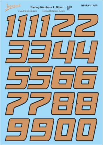 Numbers Racing 20mm 1/24 Waterslidedecals gold 107x80mm INTERDECAL - Picture 1 of 1