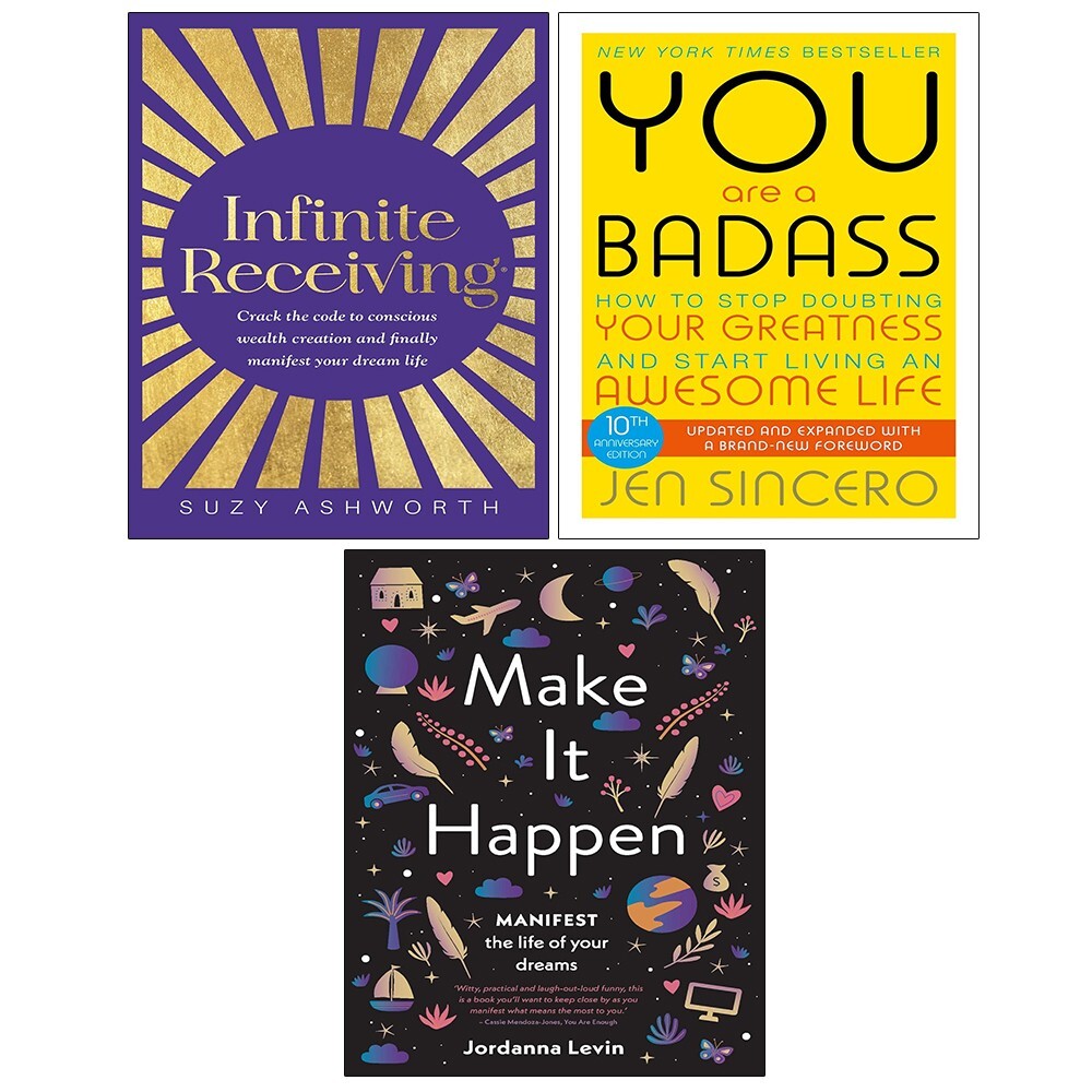 Infinite Receiving, Make It Happen, You Are a Badass Jen Sincero 3 Books Set