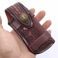 Hand Made Carved Cow Leather Sheath for 4.7" Folding Knife Cover Pouch Belt Clip
