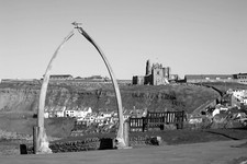 Whitby Yorkshire Scene Whale Bone Black White Grey Canvas Picture Wall Art Print