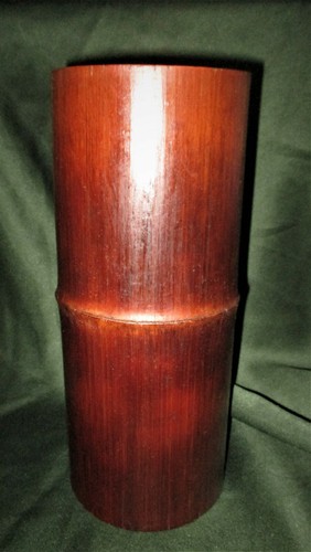 VINTAGE JAPANESE BAMBOO IKEBANA VASE Copper Insert Hammered Inside 12"T x 5"Diam - Picture 4 of 6