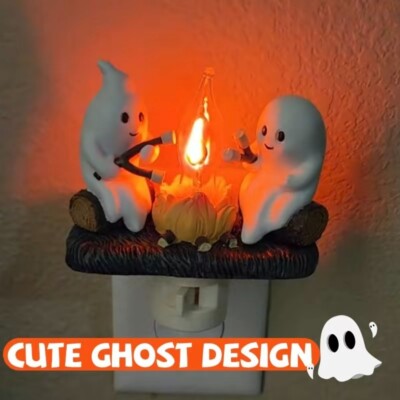 Cute Ghost Campfire Flickering Nightlight Indoor Figurine Lamps for Hallowe