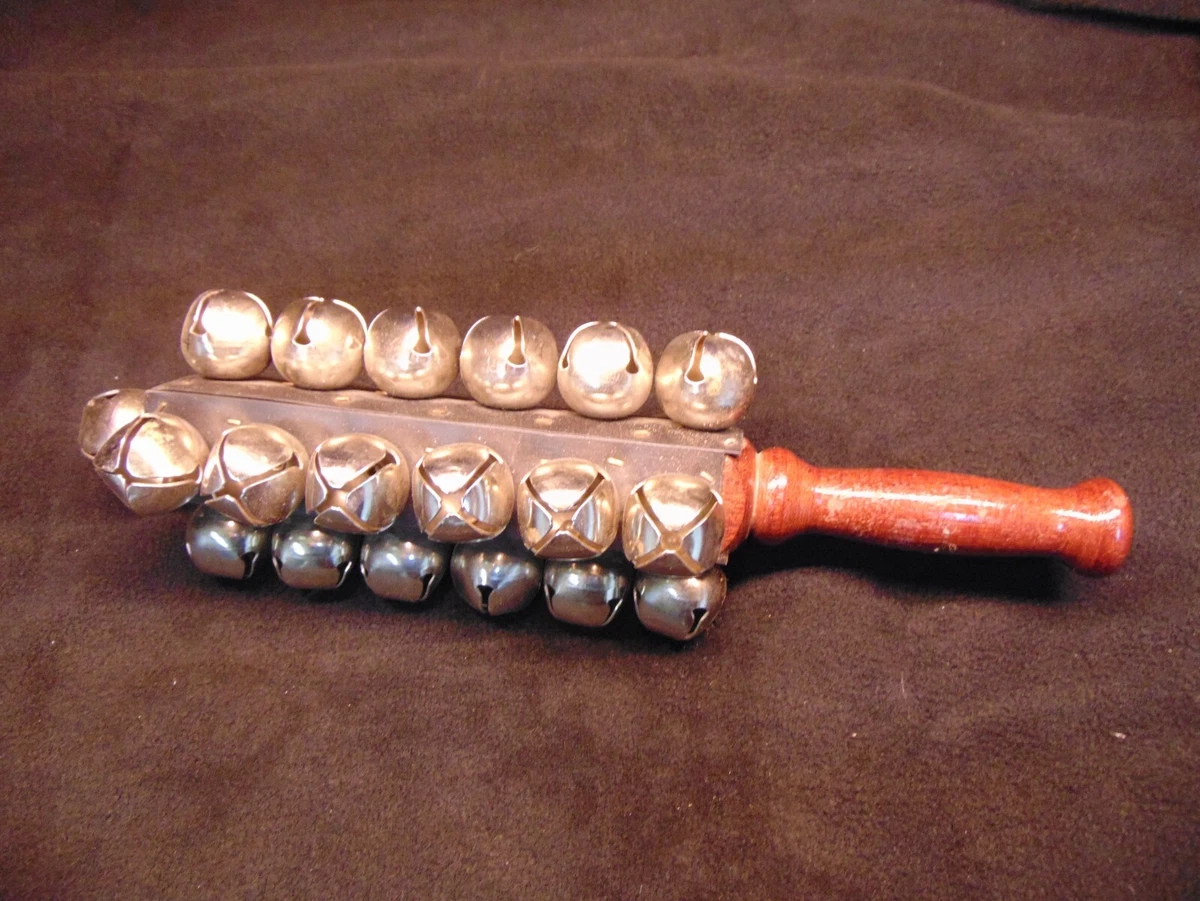 CHRISTMAS ITEM Percussion Sleigh Bells Wood Handle Musical