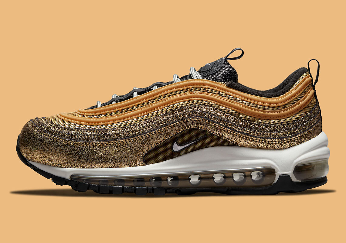 Женские кроссовки Nike Air Max 97 Golden Gals с черным металлическим шпагатом DO5881-700 в стиле ретро