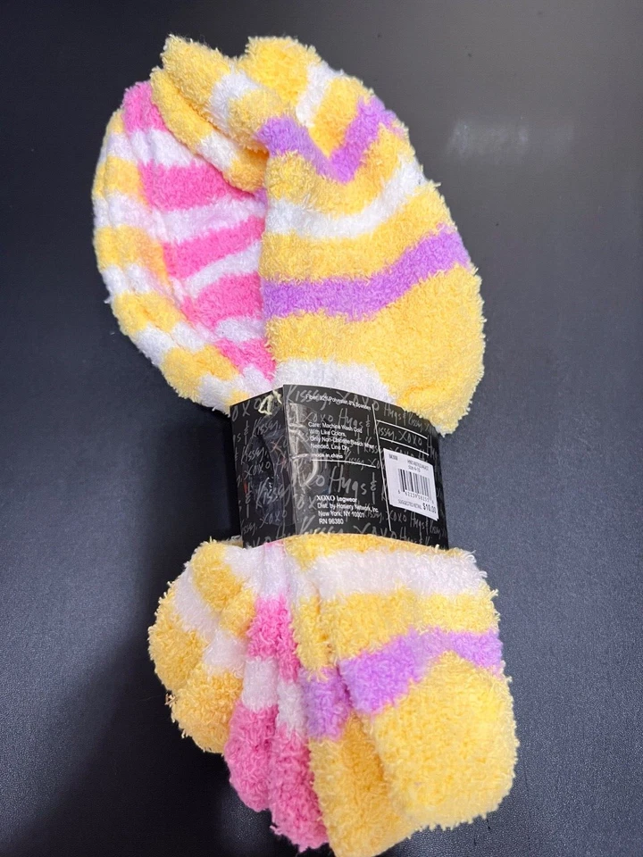 XOXO Mujer CALCETINES DIFUSOS 3 PARES Rosa Amarillo Blanco Rayas Acogedores 4 - 10 NUEVO Foto 3 de 4