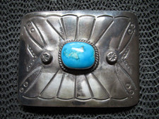 NAVAJO STERLING SILVER TURQUOISE HIPPIE BELT BUCKLE VINTAGE RARE 1970s 47g