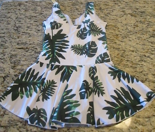 NUOVO COSTUME DA BAGNO DONNA AONTUS 1 PZ CONTROLLO PANCIA FANTASIA FOGLIE TAGLIA LARGE - Foto 3 di 3