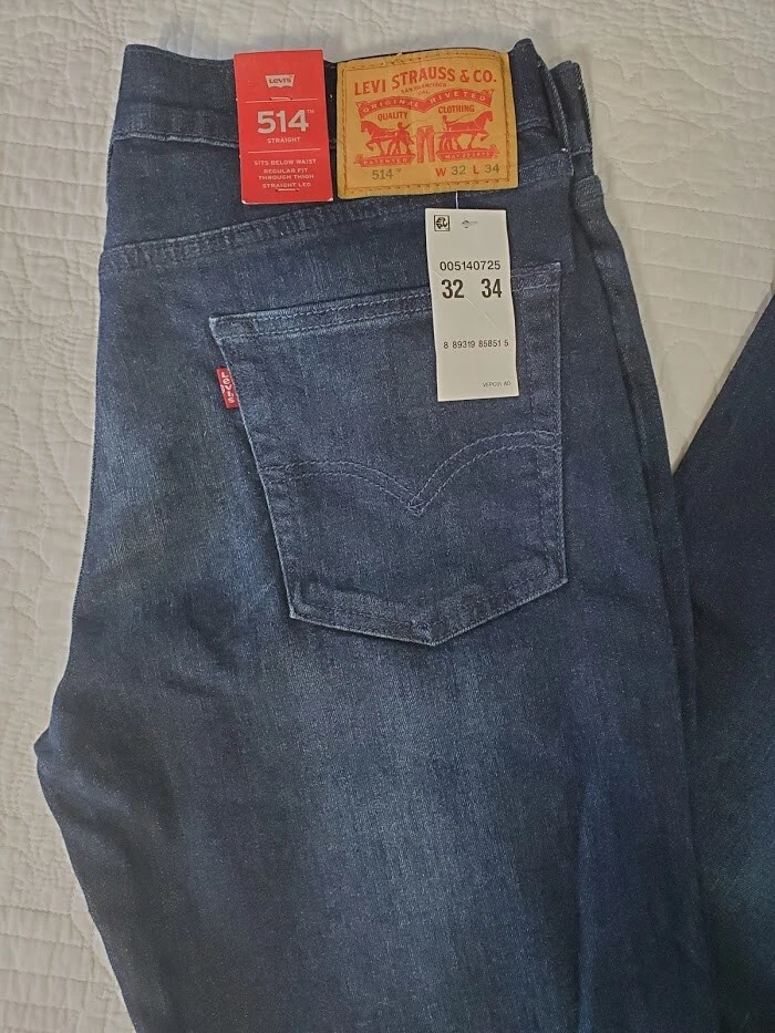 NEW Levis 514 Straight Motion Stretch Jeans 005140725 Dk Blue 32x30 32x34 33x30