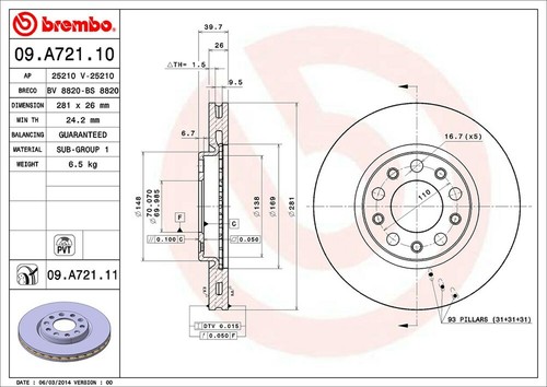 KIT PASTIGLIE FRENO E DISCHI ANTERIORI BREMBO ALFA GIULIETTA 1.6 JTDM 77KW 105CV - Foto 2 di 3