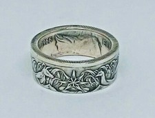 Coin ring MADE from AUSTRALIAN SILVER Half Dollar Antique finish in size 9-14