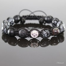 Schwarz Flocken Herren Shamballa Armband Naturstein Onyx f&uuml;r M&auml;nner,verstellbar