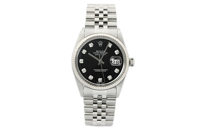 Rolex Datejust 18K White Gold & SS Black Diamond Dial Jubilee Band
