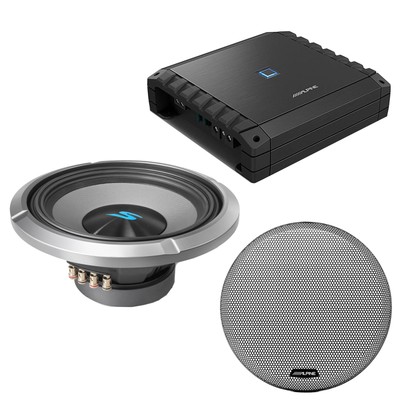 Alpine S2-A60M & S2-W12D2 Amp & 12'' Dual 2-Ohm Car Sub, Grill Included