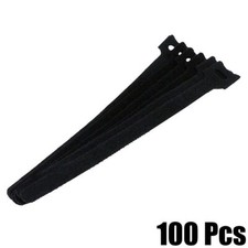 100 Pcs 9" Black Hook and Loop Self-Attaching Reusable Cable Tie Fastening Tape