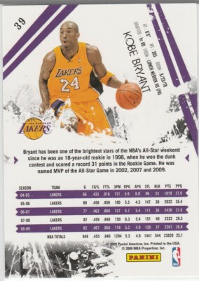 KOBE BRYANT INSERT CARD Basketball Los Angeles Lakers Panini