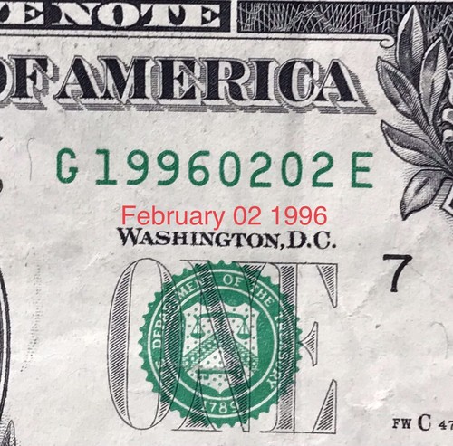 Birthday note Fancy Serial Number Anniversary Date February 02 1996 Dollar Bill - 第 1/3 張圖片