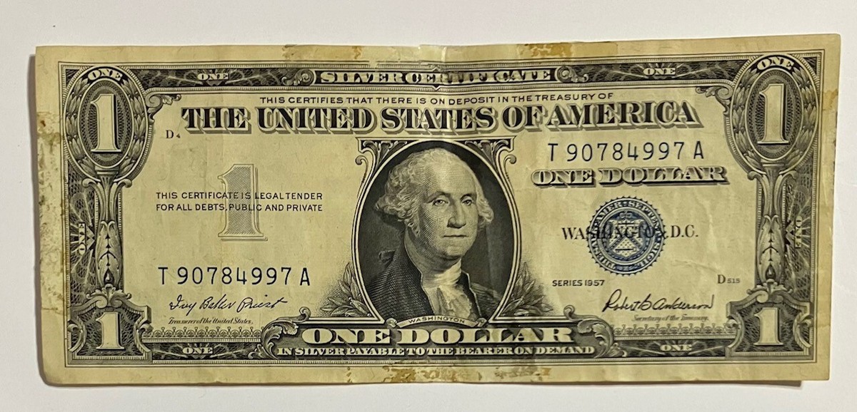 1957 U.S. $1 Silver Certificate Bank Note w/Blue Seal - Washington