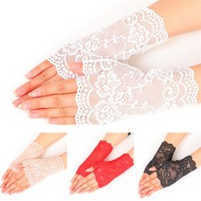 New Women Evening Bridal Wedding Party Dressy Lace Fingerless Gloves Mitten St