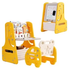 Kids Art Easel With Stool 3 In 1 Doublesided Magnetic Dry Erase Board And Kids B