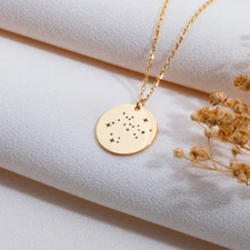Zodiac Necklace,14K Gold Charm,Aquarius Scorpio Jewelry,Constellation Gifts
