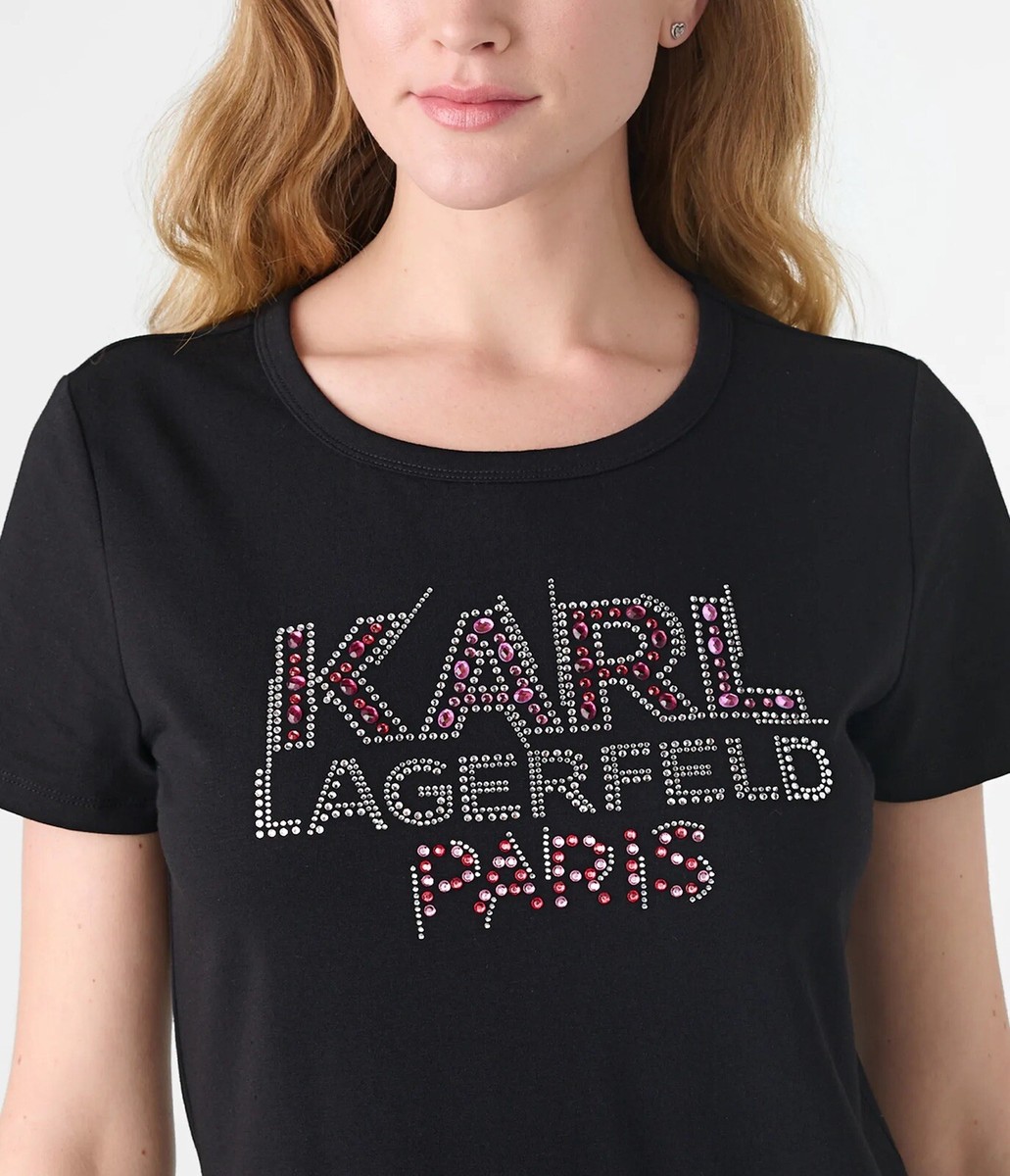 karl lagerfeld t shirt dress women KARL LAGERFELD PARIS Women's Ruffled-Hem Embroidered-Script T-Shirt Dress