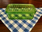Vtg Green Depression Uranium Glass Refrigerator Dish Unmarked Anchor Hocking