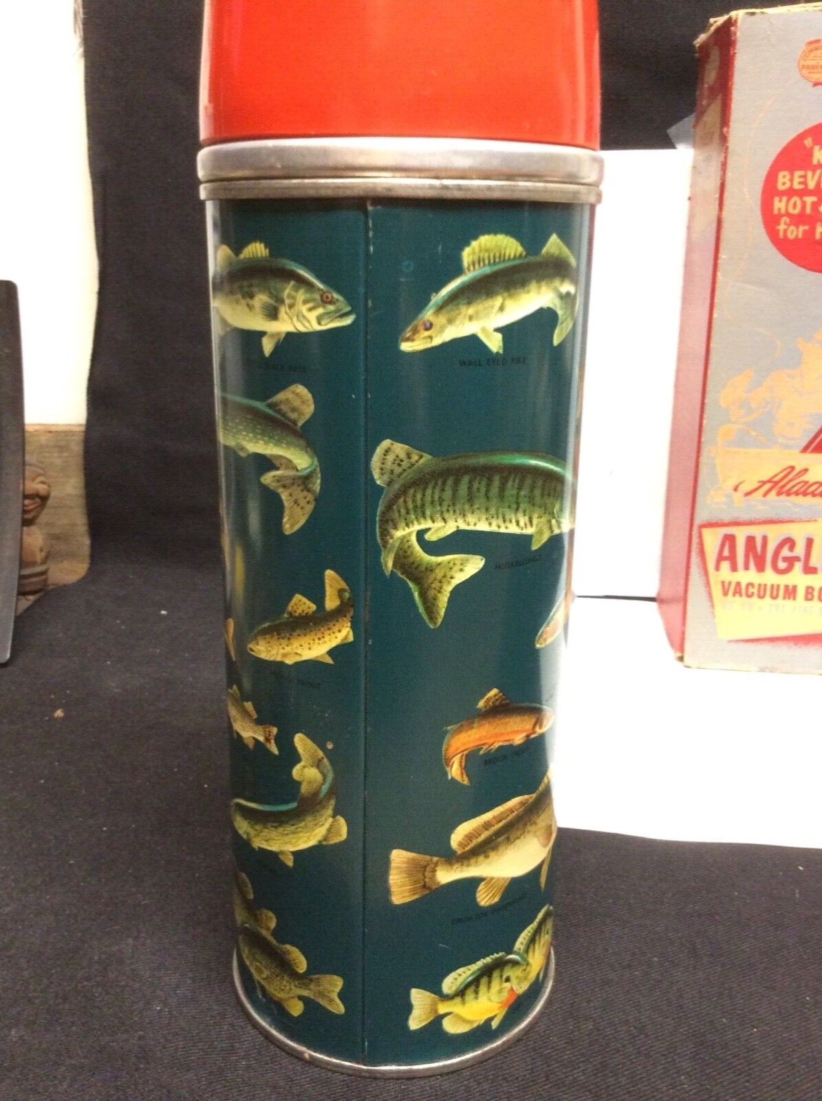 Vintage Aladdin Angler Thermos Original W/ Box No. 50 Complete Light