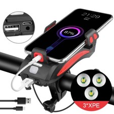 4 In 1 Bike Light Phone Mount USB Charger Electronic Horn Bicycle Headlight New