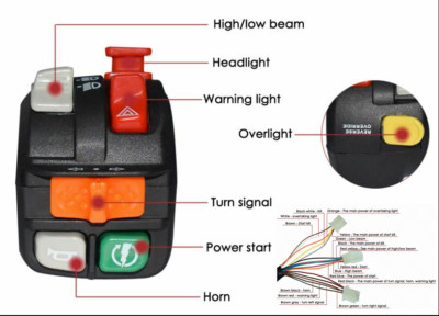 7/8'' 22mm Motorcycle Handlebar Control Switch Warning Light~Turn Signal~Hi/Lo