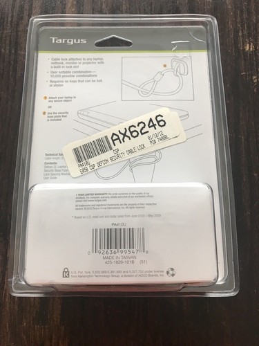 NUEVO bloqueo de cable para computadora portátil Targus Defcon CL NIP PA410U - Imagen 2 de 2