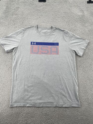 Under Armour Shirt Adult XL Extra Large Gray Short Sleeve Tee USA Flag Men - Picture 1 of 9
