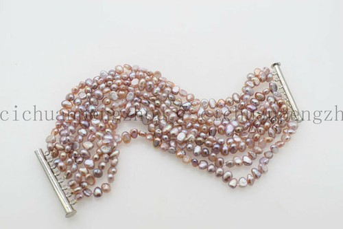 Pretty 8 Rows 4-5mm Natural Purple Baroque Freshwater Pearl Bracelet 7.5" - Picture 3 of 4