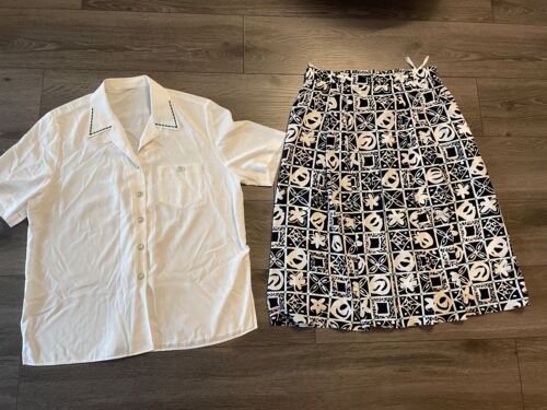 Damen 2-Teiler / Kostüm * Bluse + Rock * dELMOD City Combi* Gr. 42/44*blau-weiß