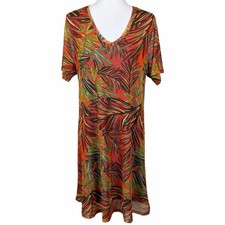 Karen Kane Dress Floral A-Line Flare Plus Size 1X Short Sleeve Stretch Mesh Mini