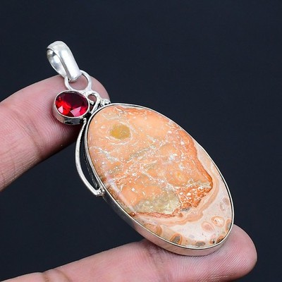 Asteroid Jasper, Garnet Gemstone 925 Sterling Silver Jewelry Pendant 2.68''