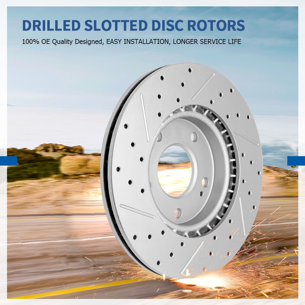 Front & Rear Drilled Brake Rotors Ceramic Pads Kit for 2014-2018 Mazda 3 Sport