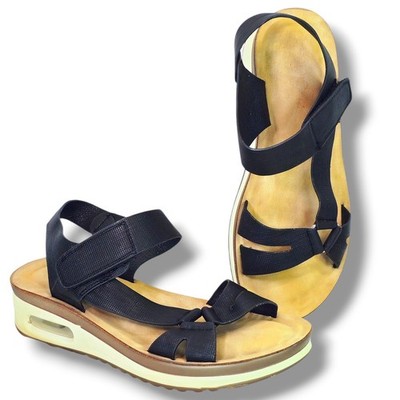 Annie Comfort Women's Strappy Flat Sandals Size 7.5 Black Brown Open Toe Cushion