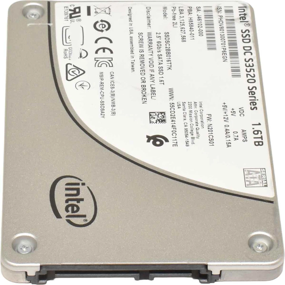 Intel SSD DC S3520 Series 1.6TB 2.5" 6G SATA SSD SSDSC2BB016T7K PowerEdge Server - Bild 3 von 4
