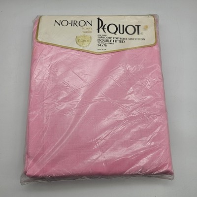Pequot No-Iron Luxury Muslin Full Fitted Sheet Pink Vintage NOS 