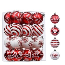 Christmas Ornaments Tree Decorations, 24ct Red and White Shatterproof Christm...