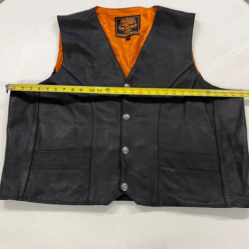 Chaleco de equitación Milwaukee para hombre 54 negro de cuero premium forrado en naranja cuello en V 3X - Imagen 3 de 11