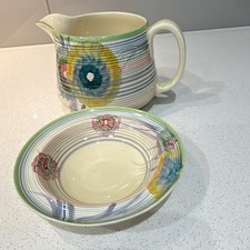 Clarice Cliff Bizarre Hand Painted Ceramic Jug Set of 2, Glossy, England
